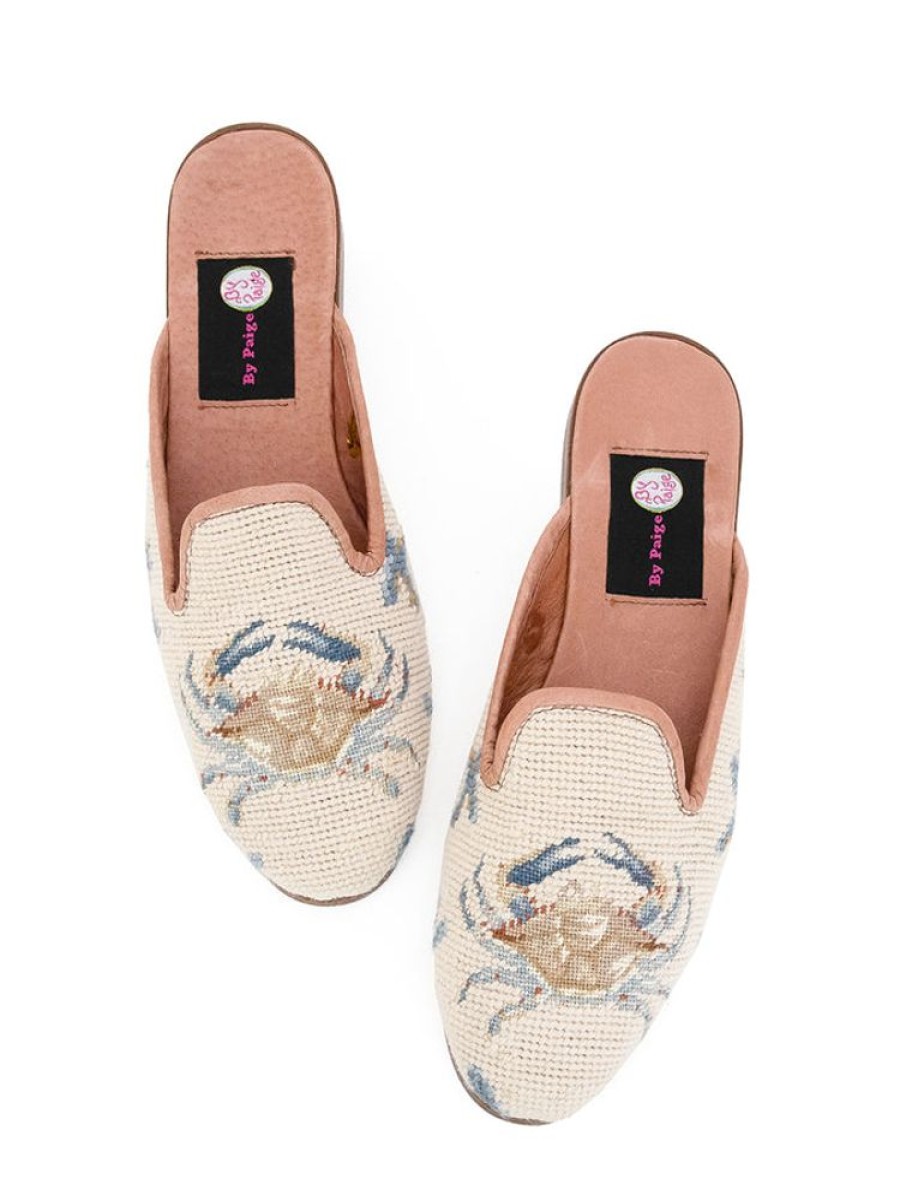 Clogs & Mules By Paige | Needlepoint Mule Crab On Tan