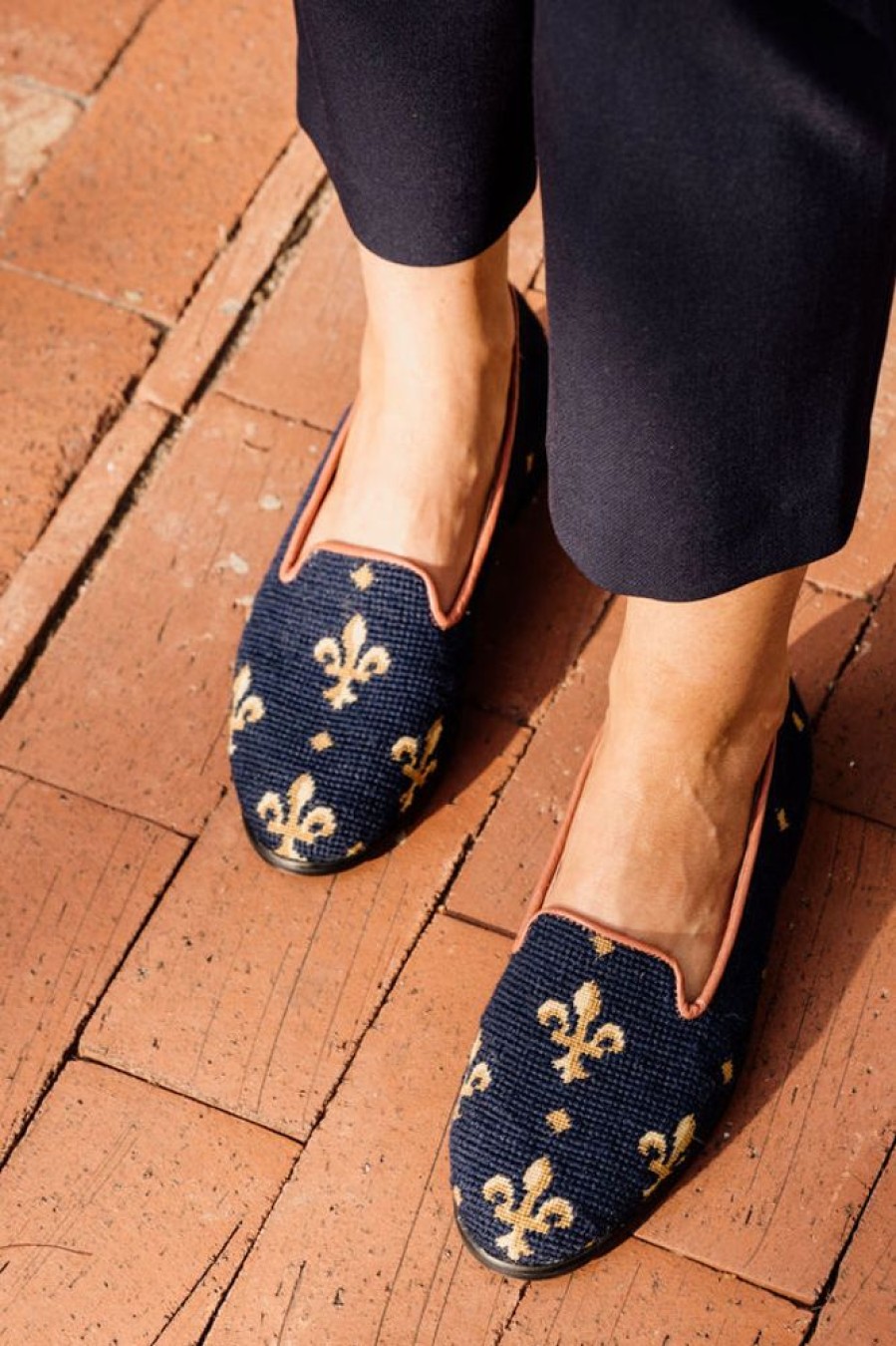 Smoking Slippers By Paige | Needlepoint Loafer Fleur De Lis/Navy