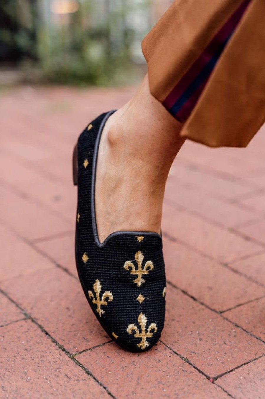 Smoking Slippers By Paige | Needlepoint Loafer Fleur De Lis/Black