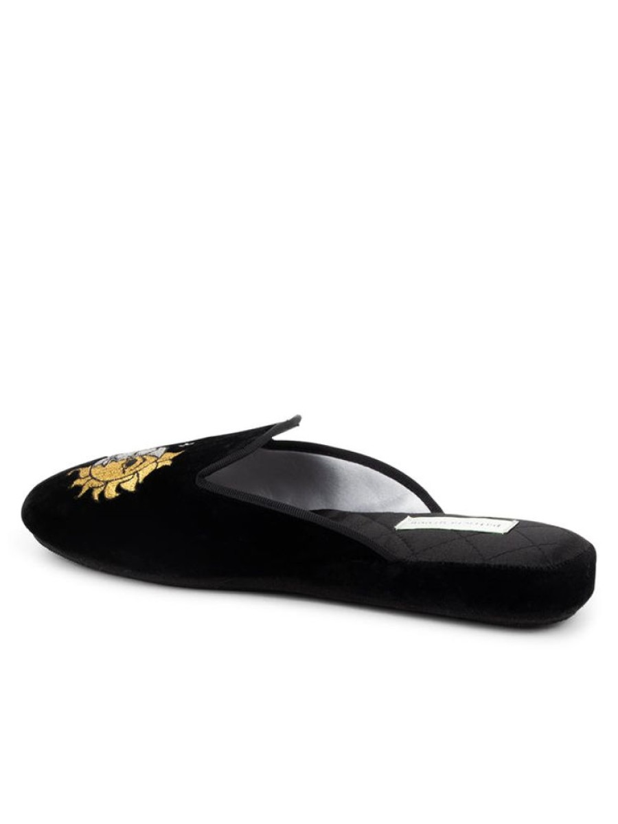 Slippers Patricia Green | Sun Moon & Stars Embroidered Velvet Slipper Black