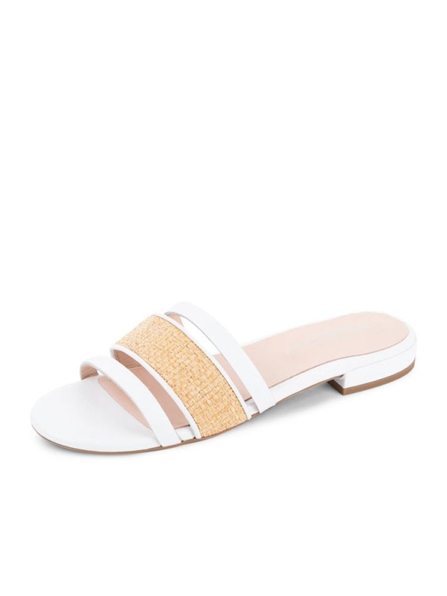 Sandals Patricia Green | Amalfi Raffia And Leather Flat Sandal White