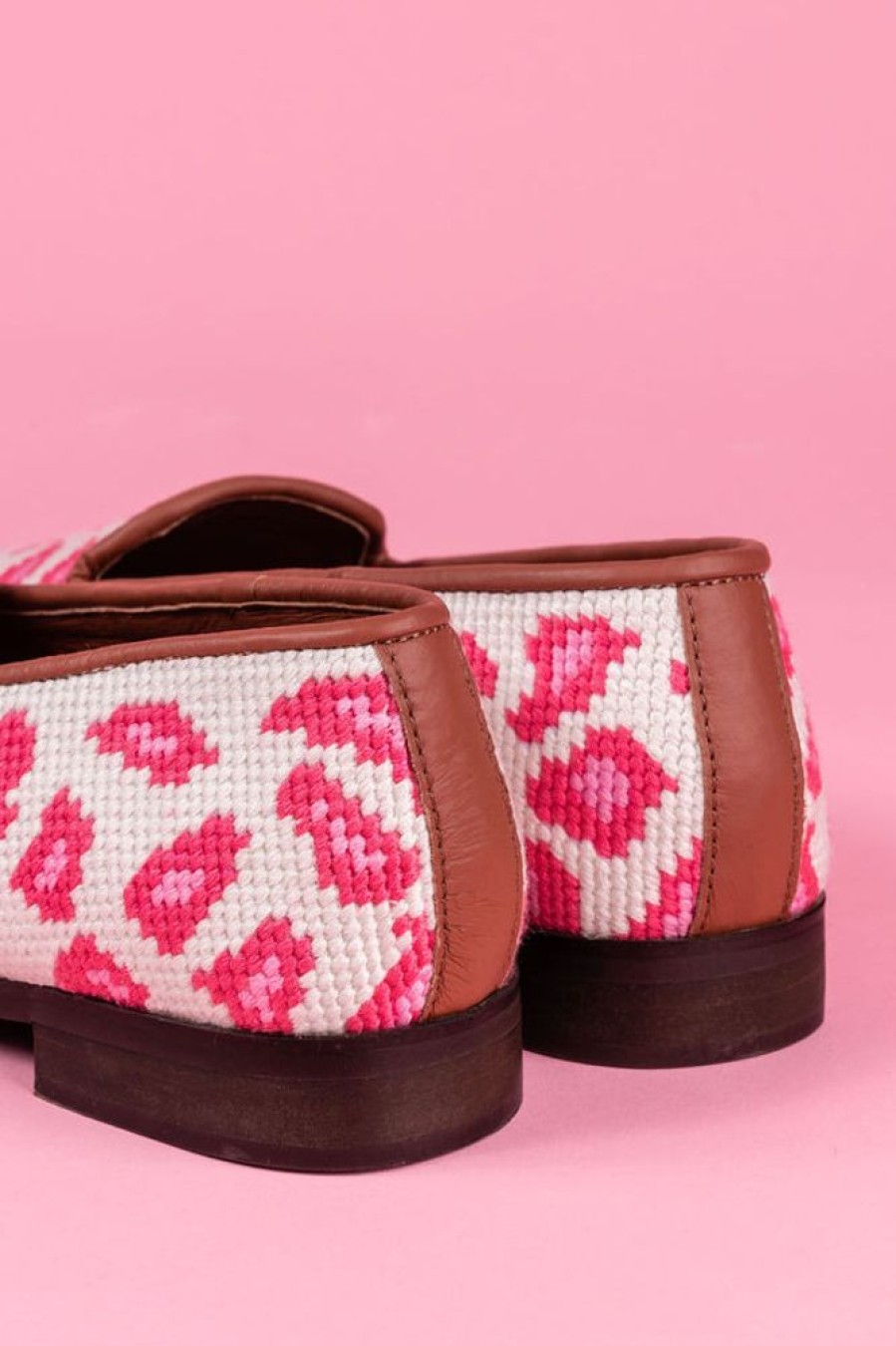 Smoking Slippers By Paige | Needlepoint Loafer In Leopard Pink/Tan