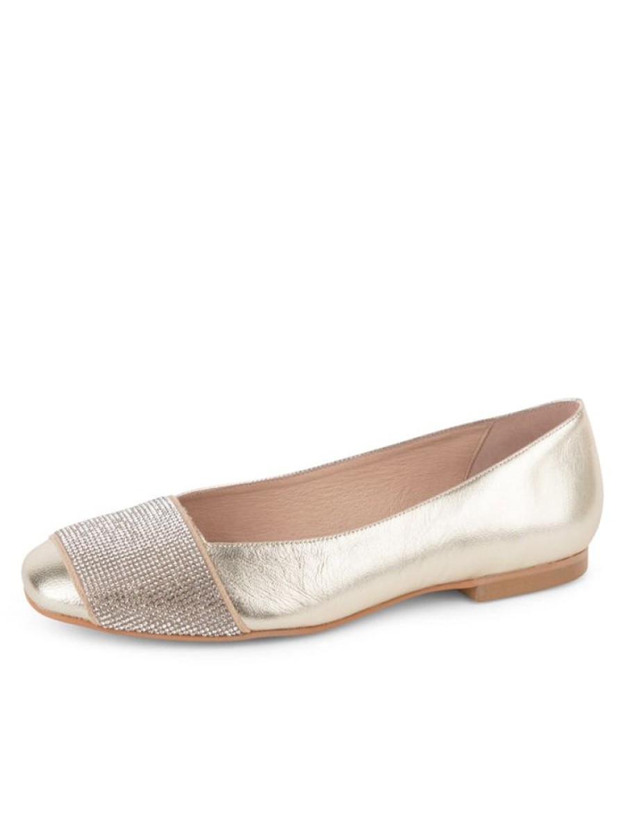 Flats Patricia Green | Milan Crystal Embellished Flat Gold Leather