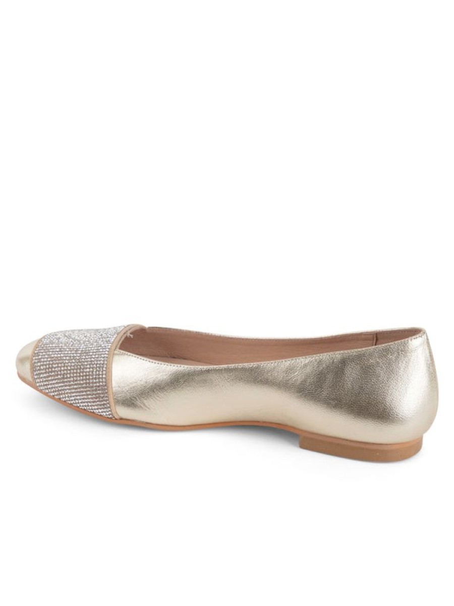 Flats Patricia Green | Milan Crystal Embellished Flat Gold Leather