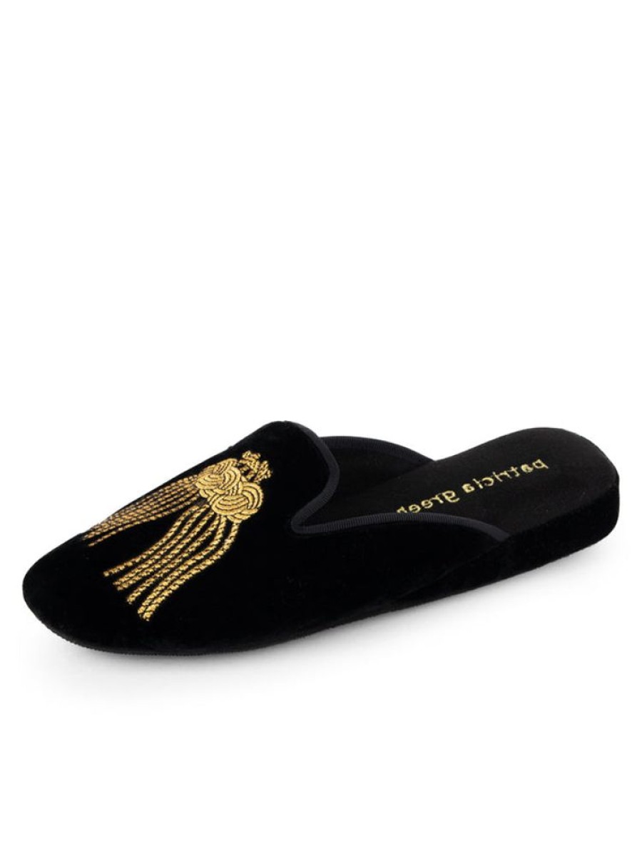 Slippers Patricia Green | Victoria Embroidered Tassel Slipper Black