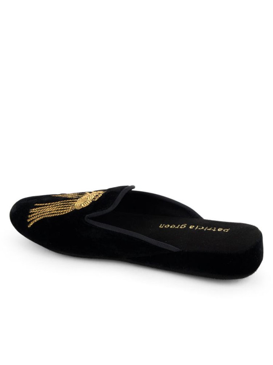 Slippers Patricia Green | Victoria Embroidered Tassel Slipper Black