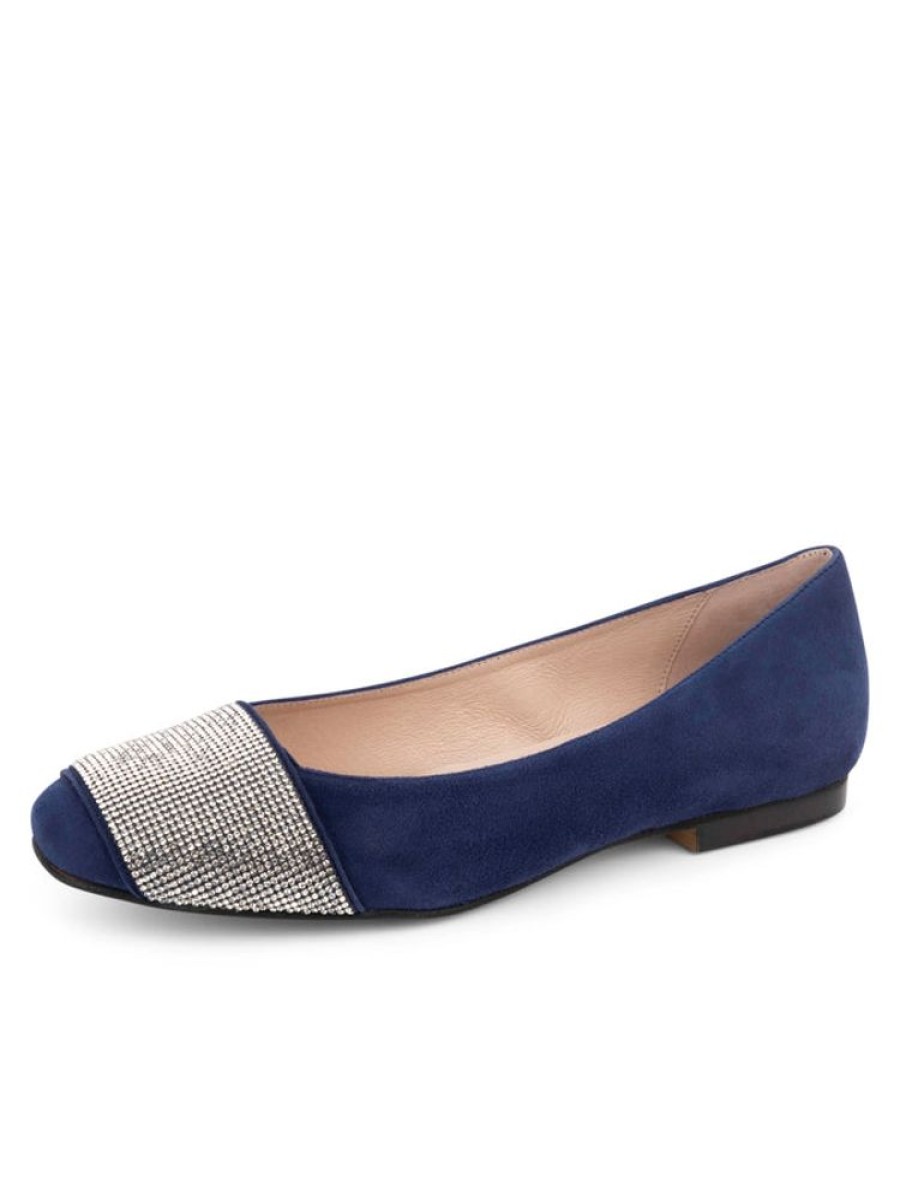 Evening Patricia Green | Milan Crystal Embellished Flat Navy Suede