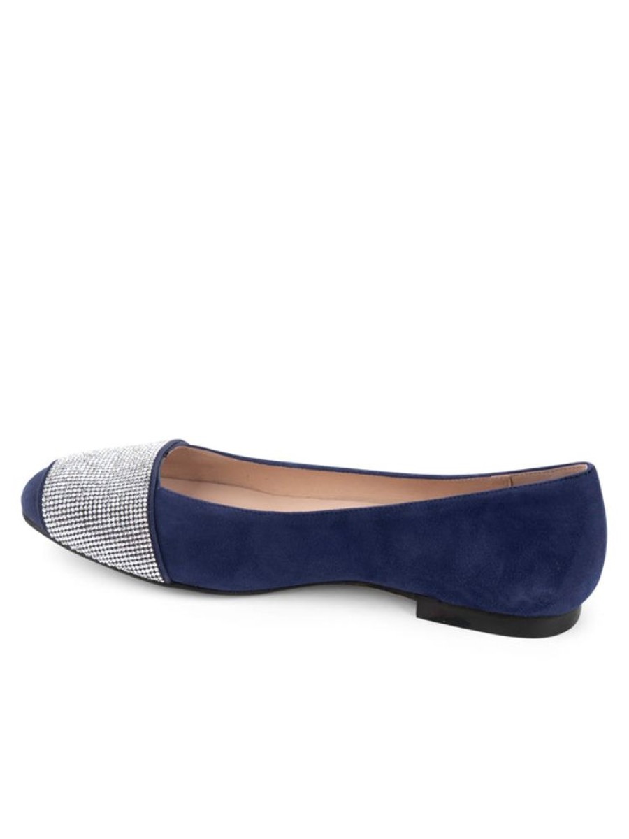 Evening Patricia Green | Milan Crystal Embellished Flat Navy Suede