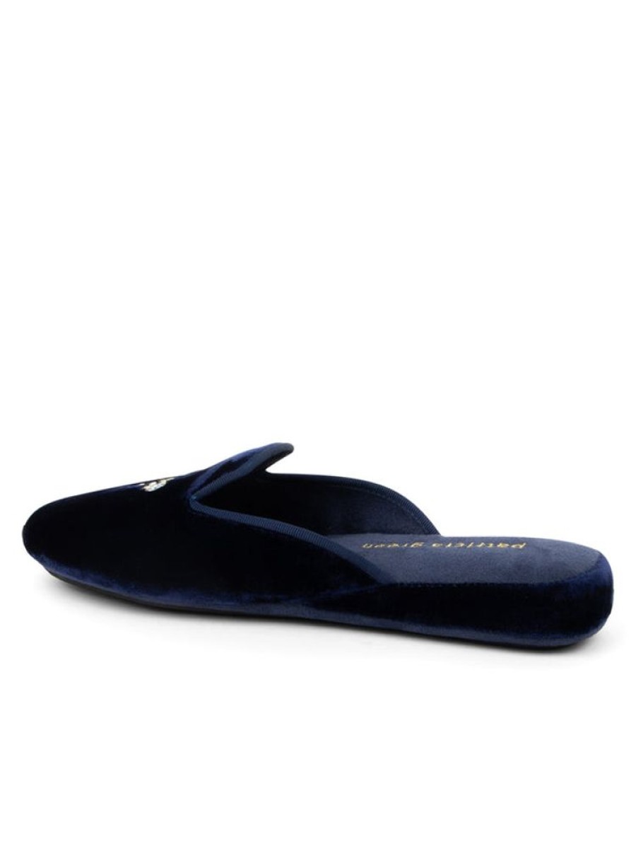 Slippers Patricia Green | Queen Bee Embroidered Velvet Slipper Navy Velvet