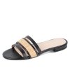 Sandals Patricia Green | Amalfi Raffia And Leather Flat Sandal Black