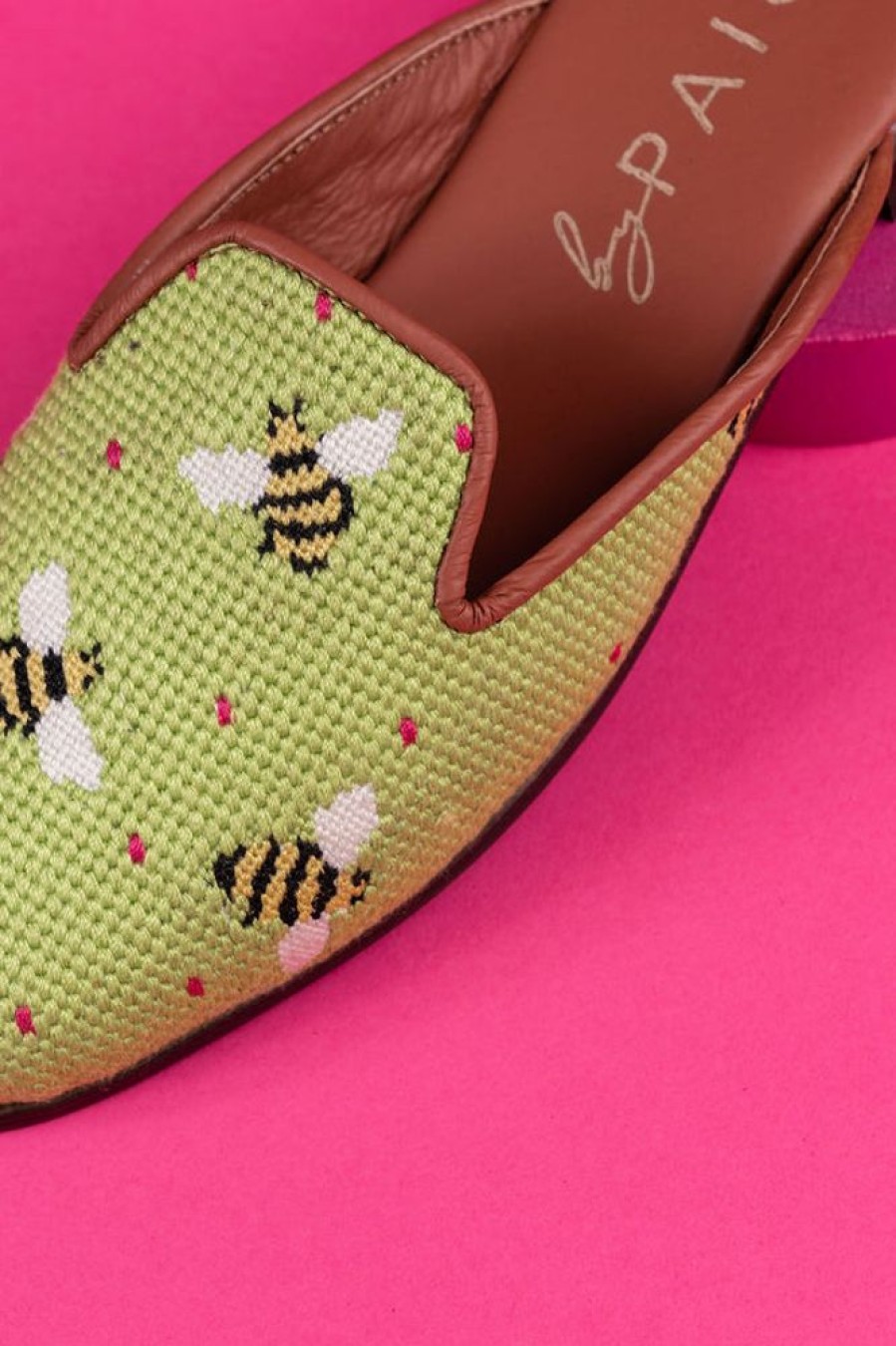 Clogs & Mules By Paige | Needlepoint Mule Bees On Lime