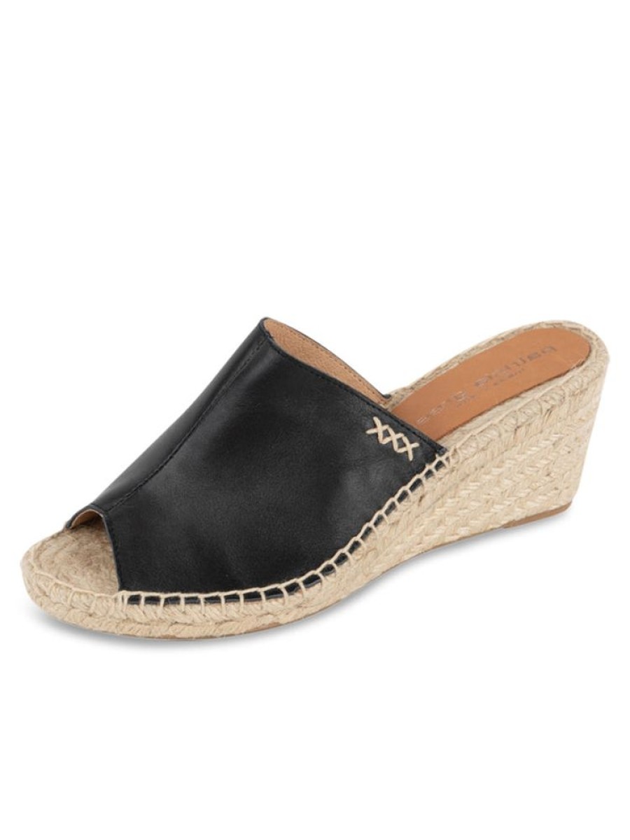 Wedges Patricia Green | Shen Peep-Toe Espadrille Black Leather