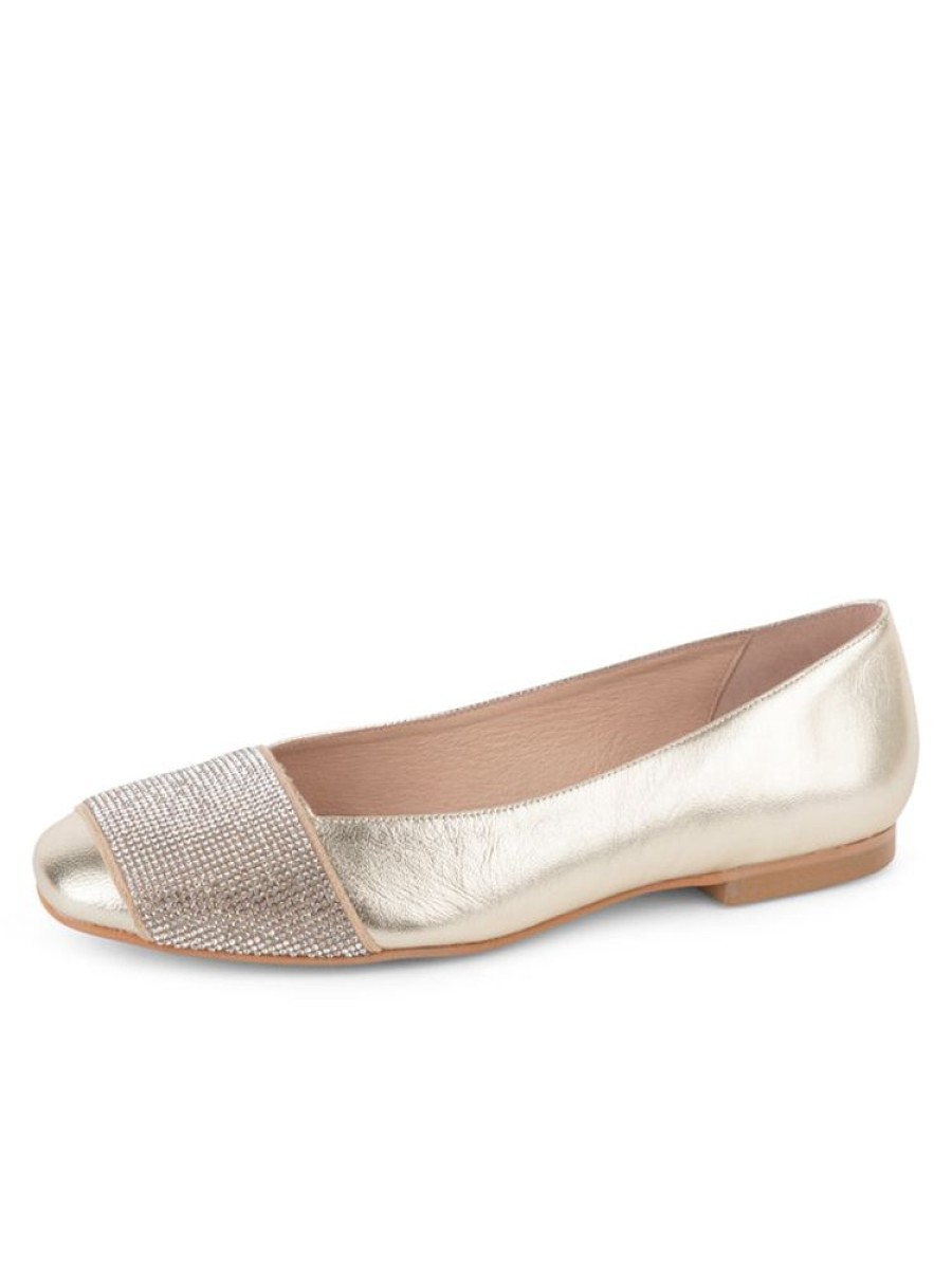 Evening Patricia Green | Milan Crystal Embellished Flat Gold Leather