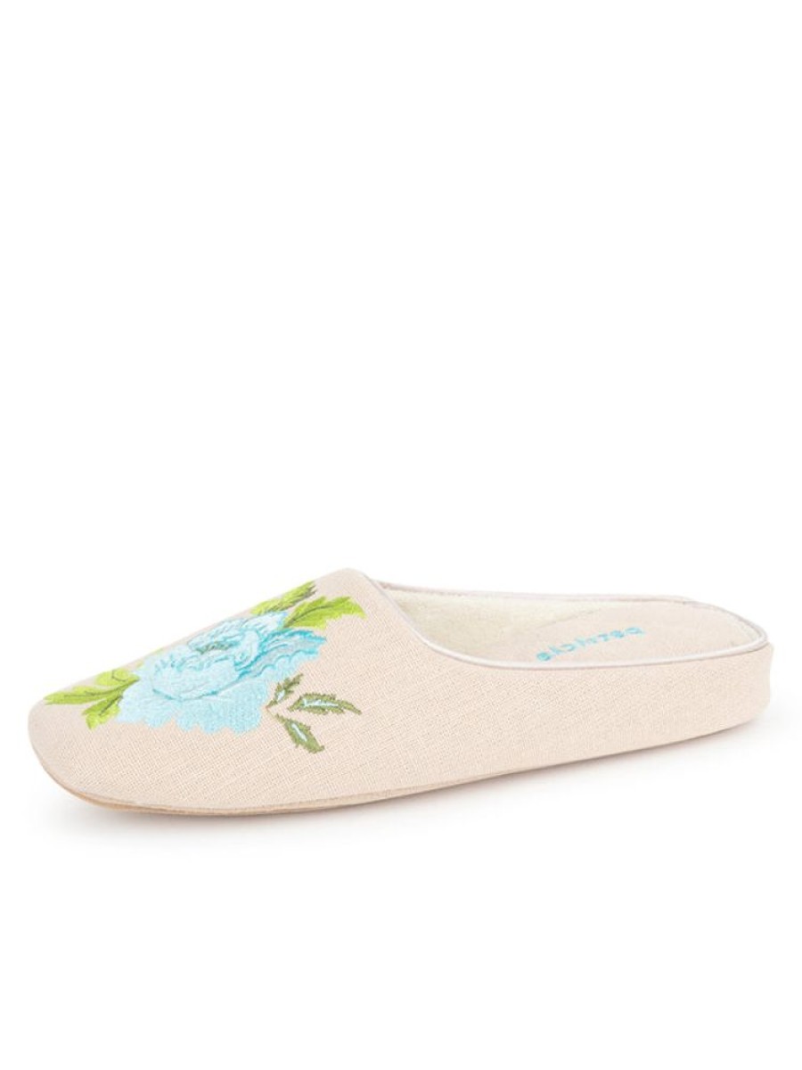 Slippers Patricia Green | Peony Embroidered Slipper Linen