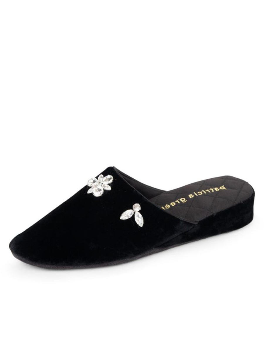 Slippers Patricia Green | Lucille Crystal Embellished Velvet Slipper Black