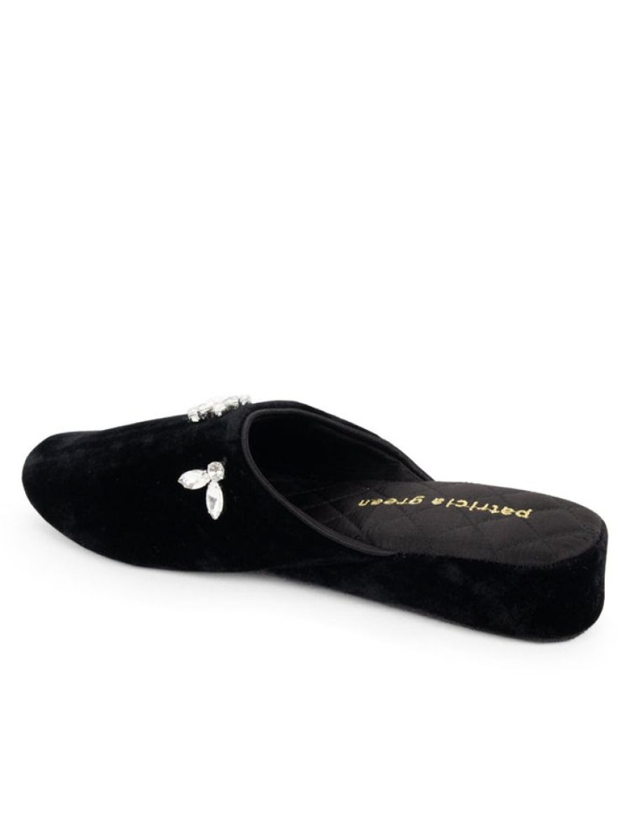 Slippers Patricia Green | Lucille Crystal Embellished Velvet Slipper Black