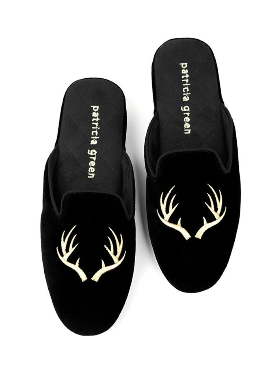 Slippers Patricia Green | Antler Embroidered Slipper Black