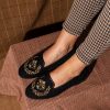 Smoking Slippers By Paige | Needlepoint Loafer Gold Fleur De Lis/Black