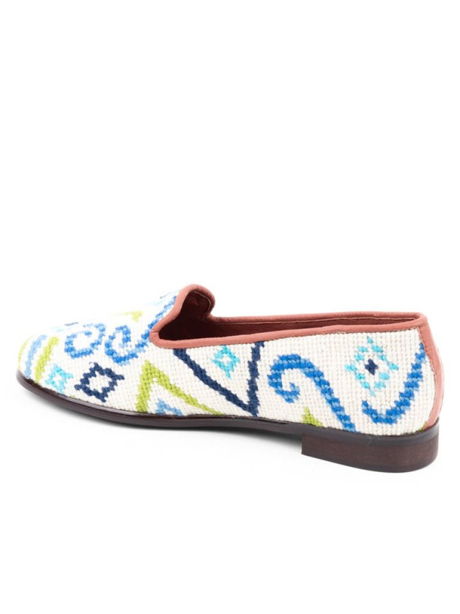 Smoking Slippers By Paige | Needlepoint Loafer In Ikat Blue/Green