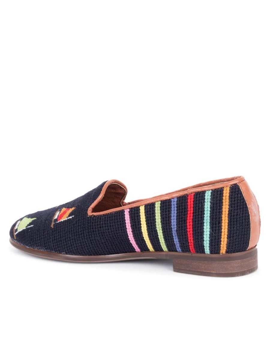 Smoking Slippers By Paige | Needlepoint Loafer Fleet On Navy