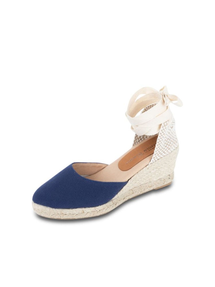 Wedges Patricia Green | Leon Closed Toe Lace Up Espadrille Navy