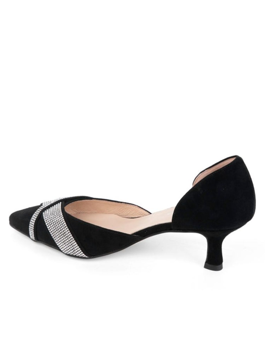 Kitten Heels Patricia Green | Milan Crystal D'Orsay Kitten Heel Black