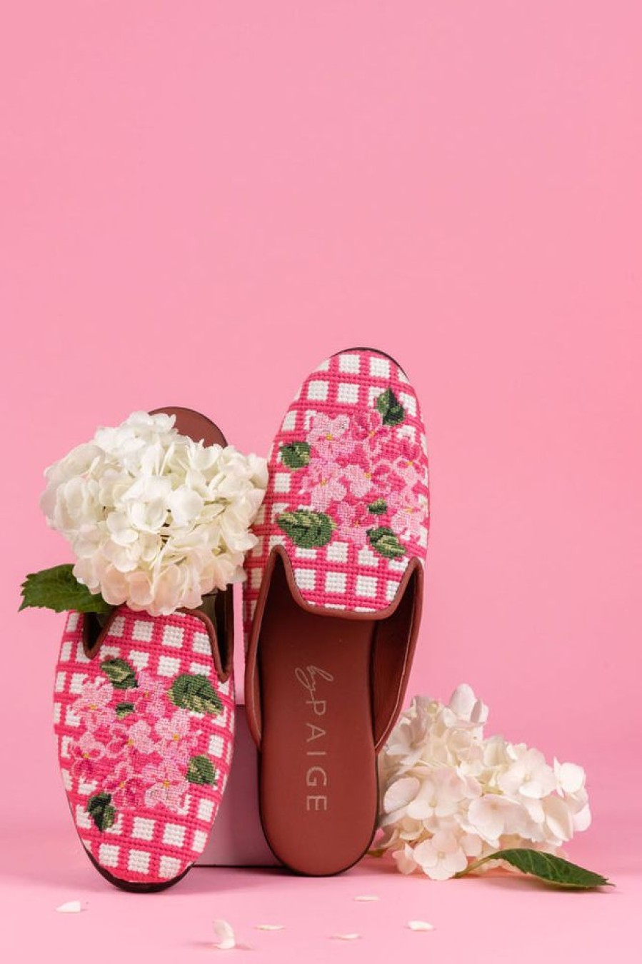 Clogs & Mules By Paige | Needlepoint Mule In Hydrangea Pink Hydrangea