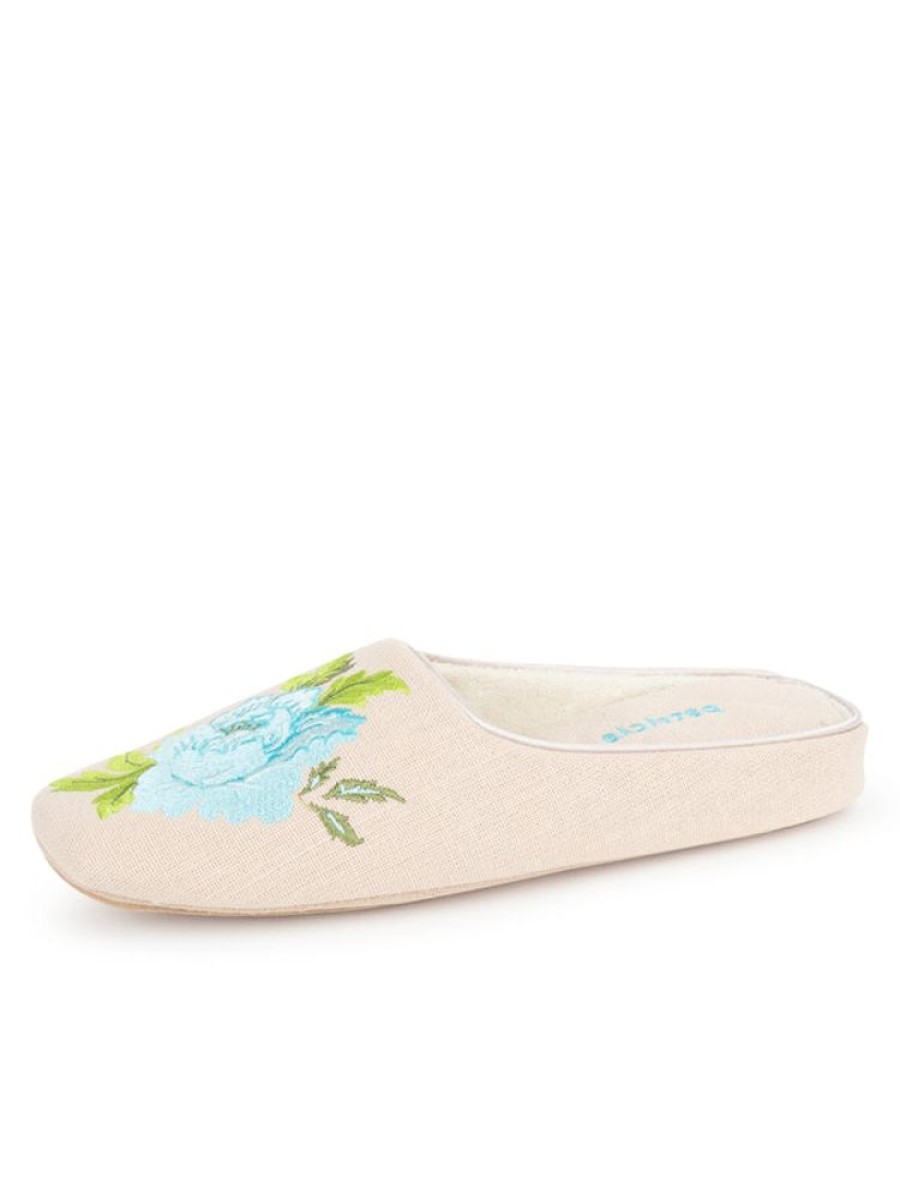 Casual Patricia Green | Peony Embroidered Slipper Linen