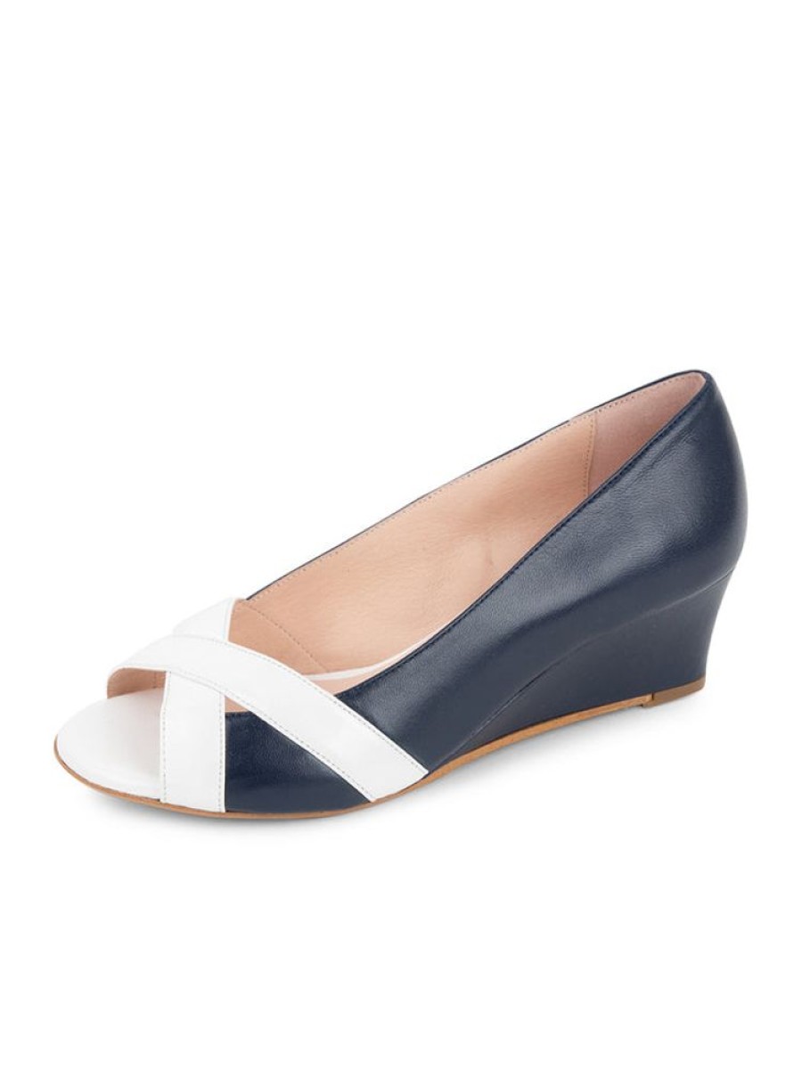 Wedges Patricia Green | Como Peep Toe Wedge Navy/Wht