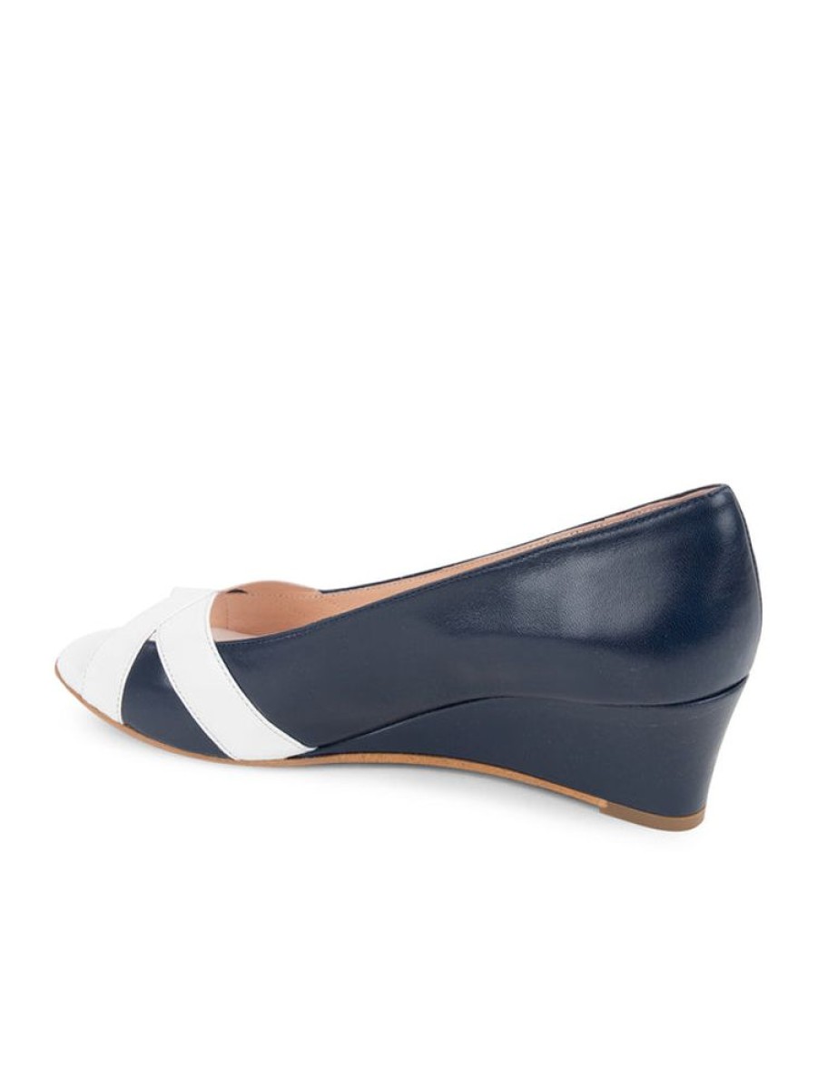 Wedges Patricia Green | Como Peep Toe Wedge Navy/Wht