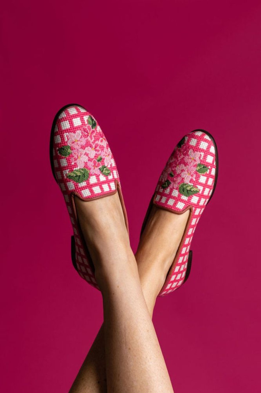 Smoking Slippers By Paige | Needlepoint Loafer In Hydrangea Pink