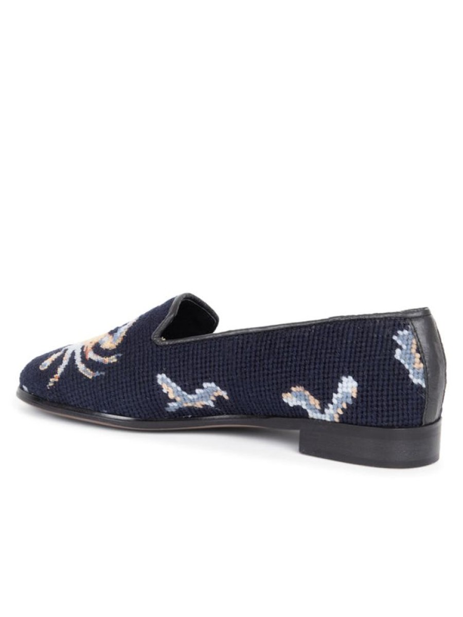 Smoking Slippers By Paige | Needlepoint Loafer Crab On Navy