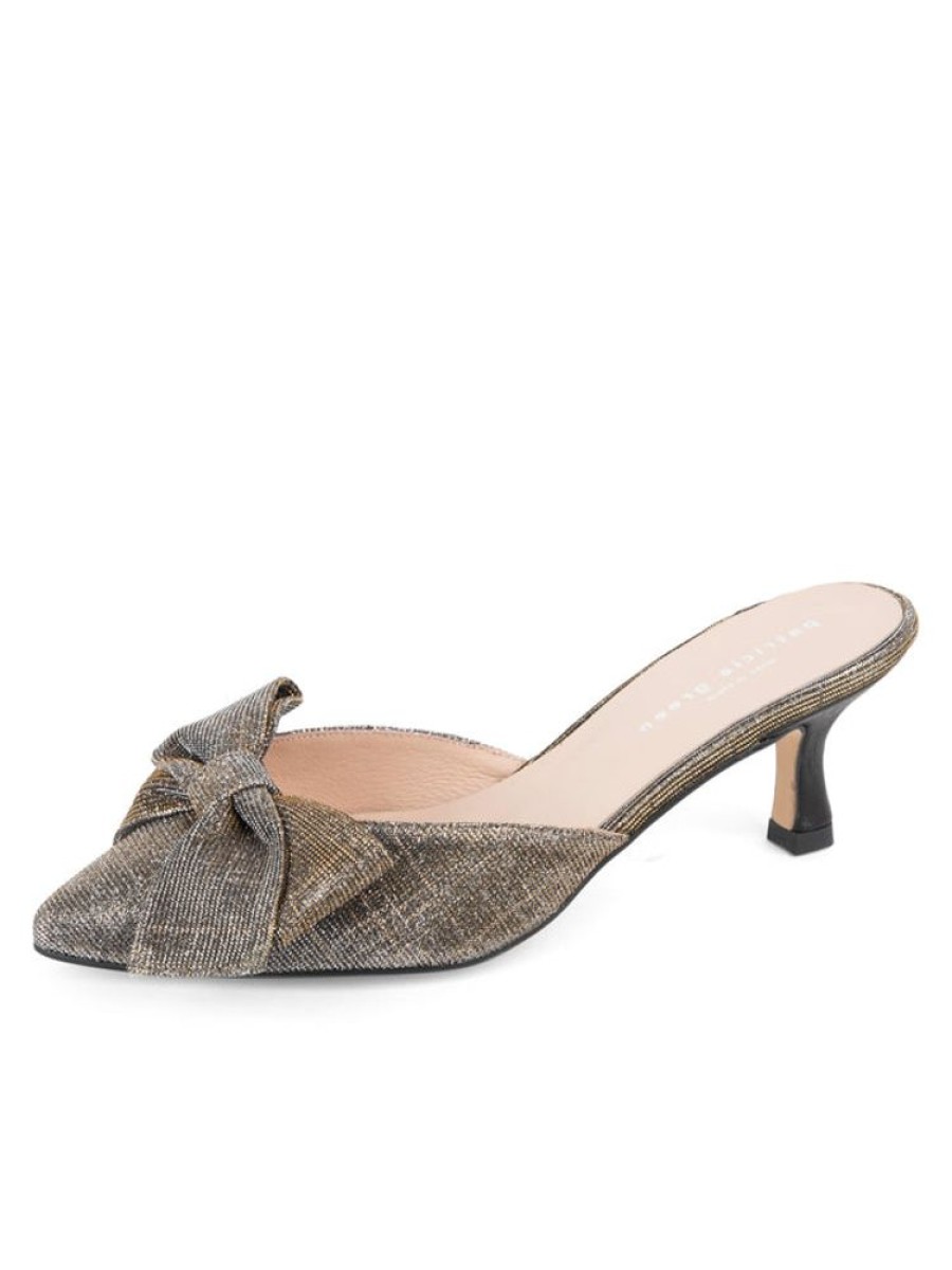 Clogs & Mules Patricia Green | Malibu Kitten Heel Mule Metallic Shimmer