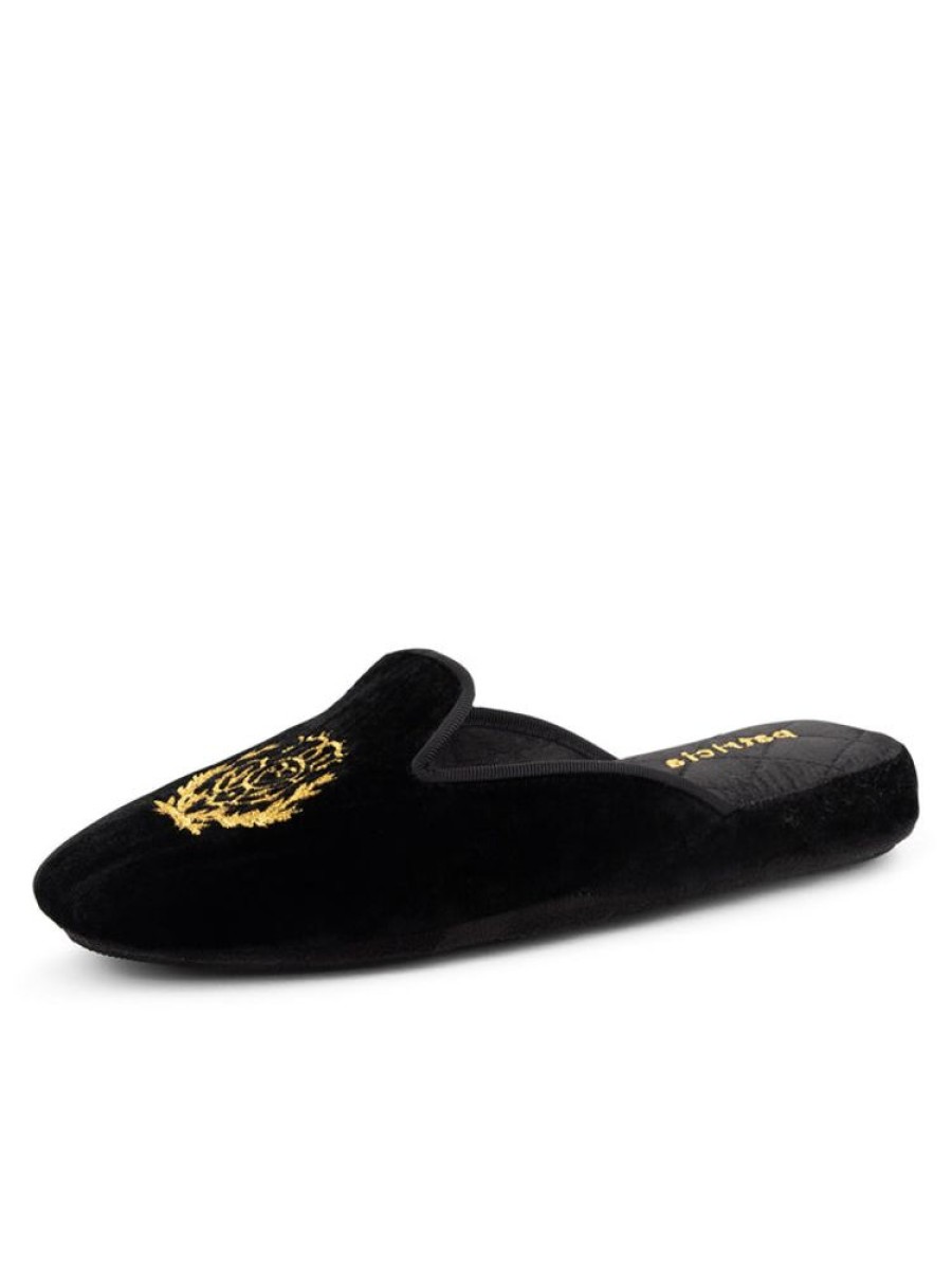 Slippers Patricia Green | Diana Embroidered Velvet Slipper Black