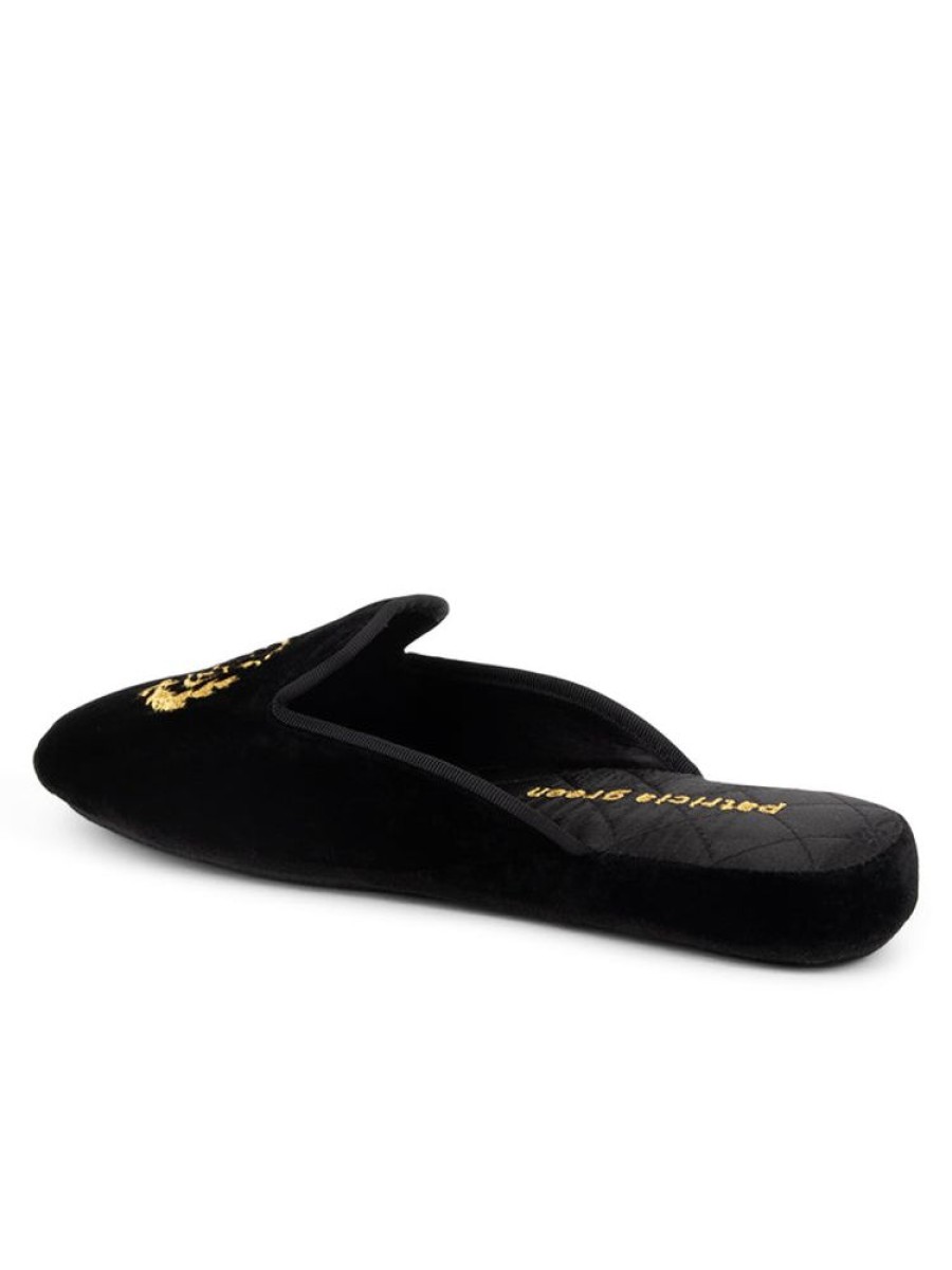 Slippers Patricia Green | Diana Embroidered Velvet Slipper Black