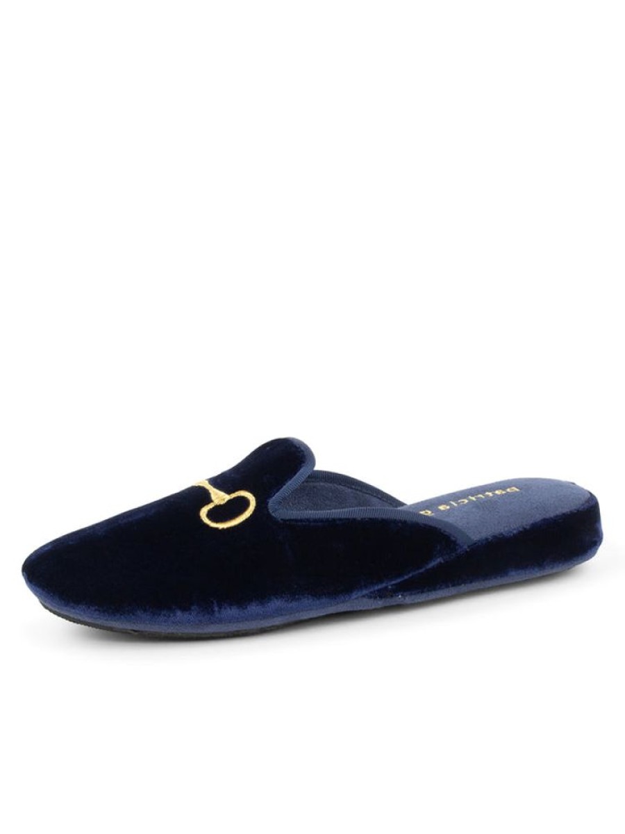 Slippers Patricia Green | Milano Embroidered Velvet Slipper Navy