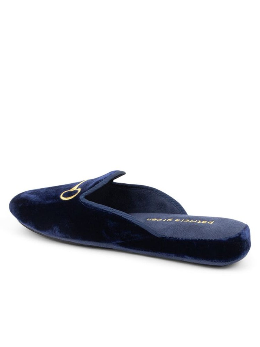 Slippers Patricia Green | Milano Embroidered Velvet Slipper Navy