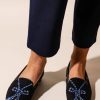 Smoking Slippers By Paige | Needlepoint Loafer Navy Tassel On Black