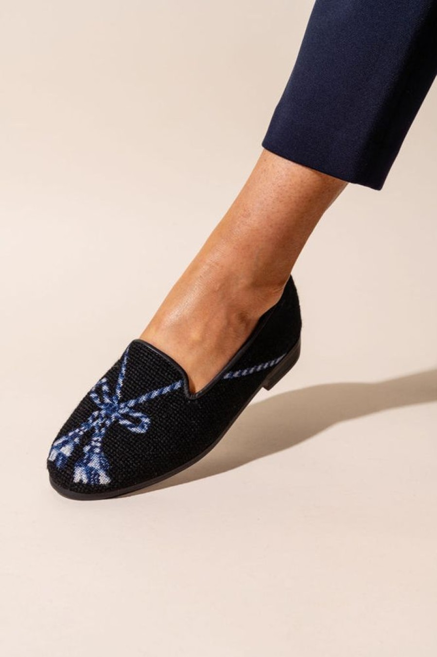 Smoking Slippers By Paige | Needlepoint Loafer Navy Tassel On Black