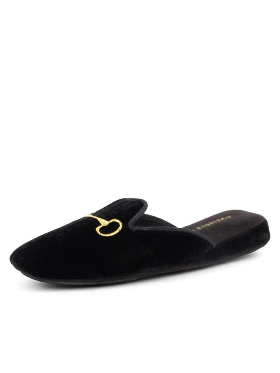 Slippers Patricia Green | Milano Embroidered Velvet Slipper Black