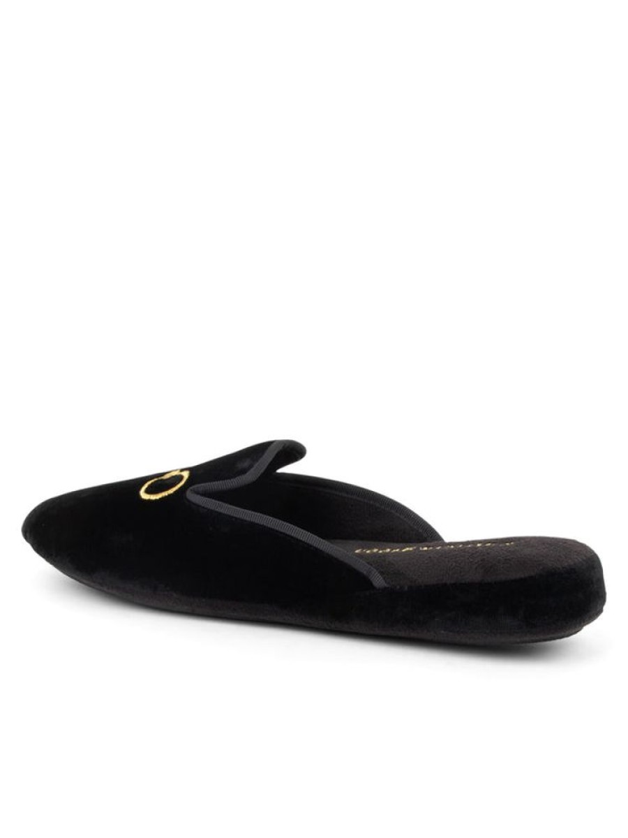 Slippers Patricia Green | Milano Embroidered Velvet Slipper Black