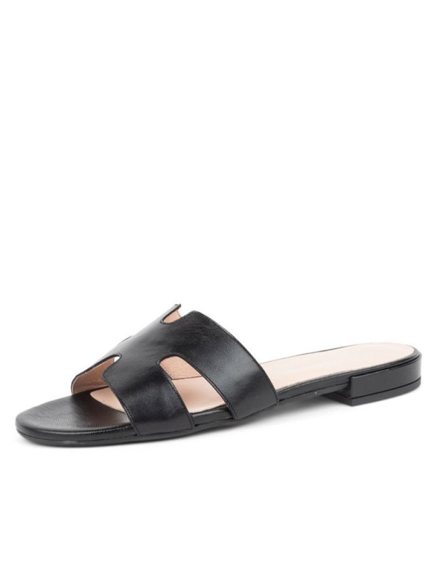 Sandals Patricia Green | Hallie Flat Sandal Black Leather