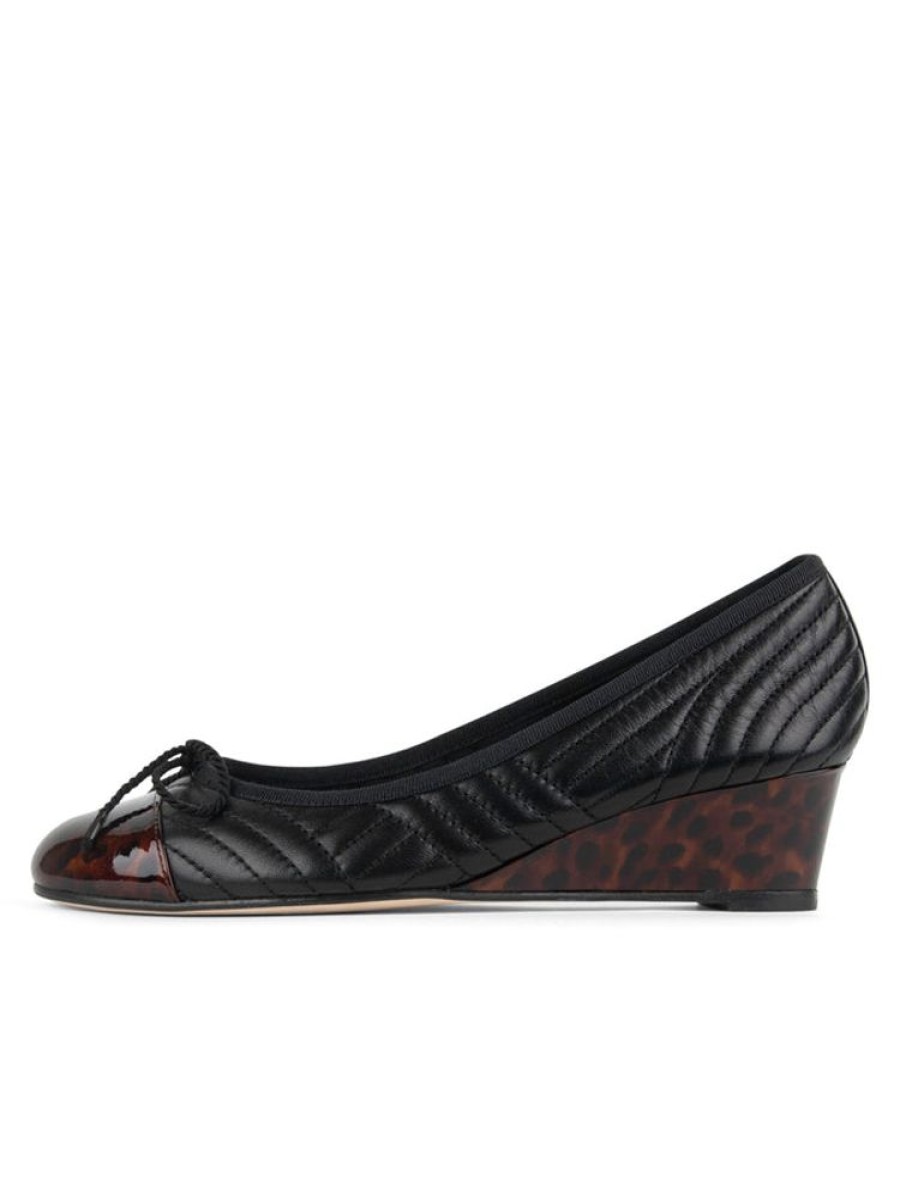 Evening Paul Mayer | Nuba Quilted Leather Wedge Black/Tortoise