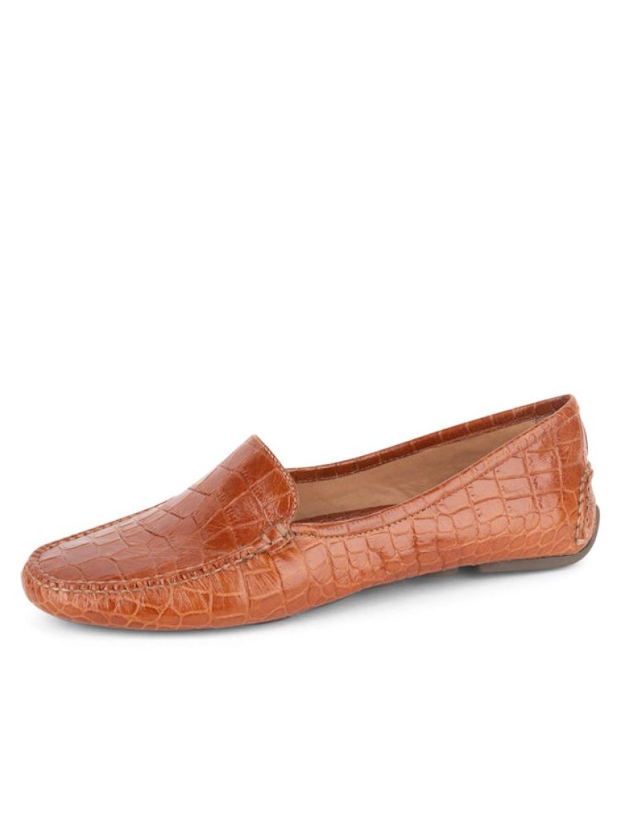 Loafers & Oxfords Patricia Green | Jillian Driving Moccasin In Crocodile Cognac Croc