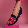 Smoking Slippers By Paige | Needlepoint Loafer Pink Peony On Navy