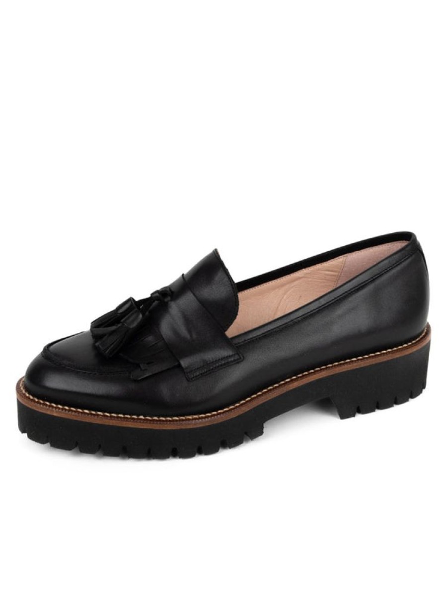 The Lug Sole Patricia Green | Beckham Tassel Lug Loafer Black Nappa