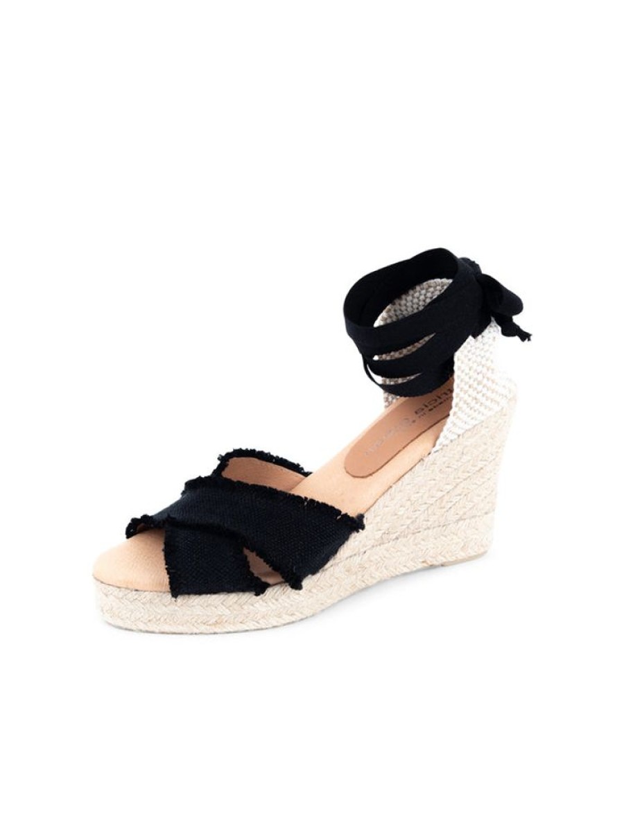 Wedges Patricia Green | Freya Criss-Cross Ankle Wrap Espadrille Black