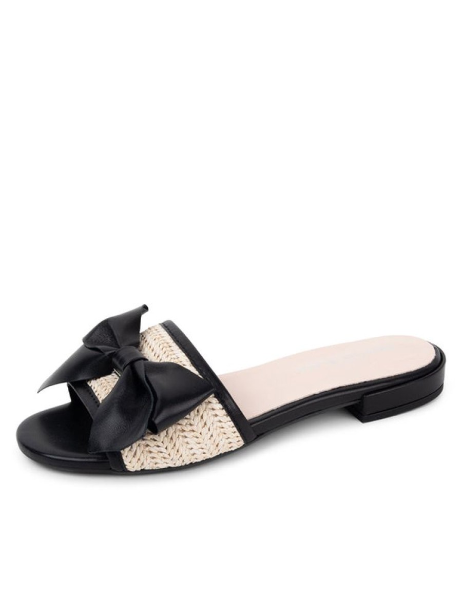 Sandals Patricia Green | St. Tropez Raffia Slide Sandal Black