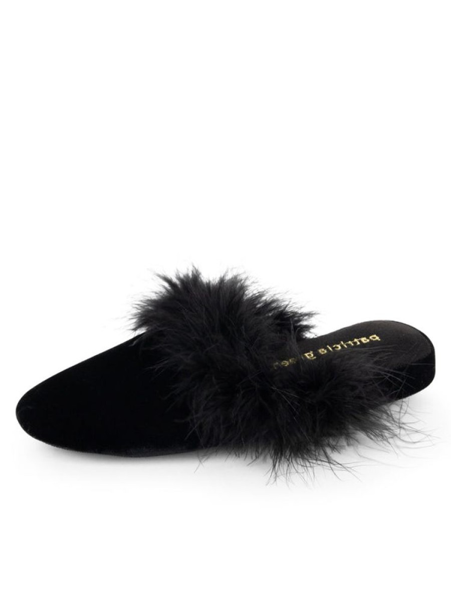 Slippers Patricia Green | Party Velvet Feather Slippers Black