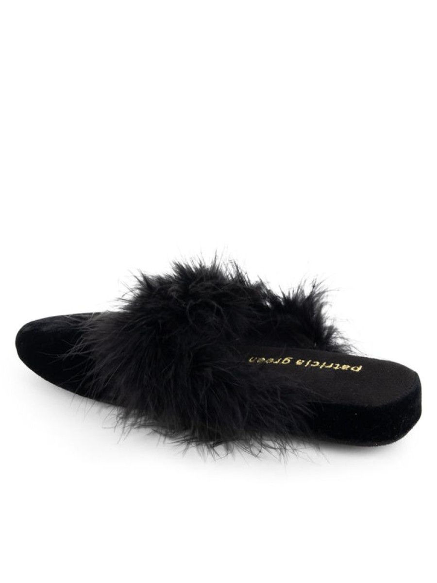 Slippers Patricia Green | Party Velvet Feather Slippers Black